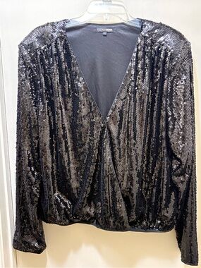 Fashion Nova Black Sequin Wrap Blouse